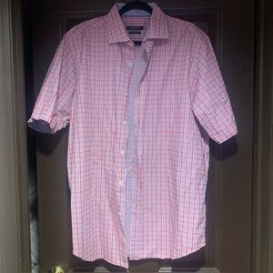 Bugatchi Red blue and White Plaid Button Down Shirt